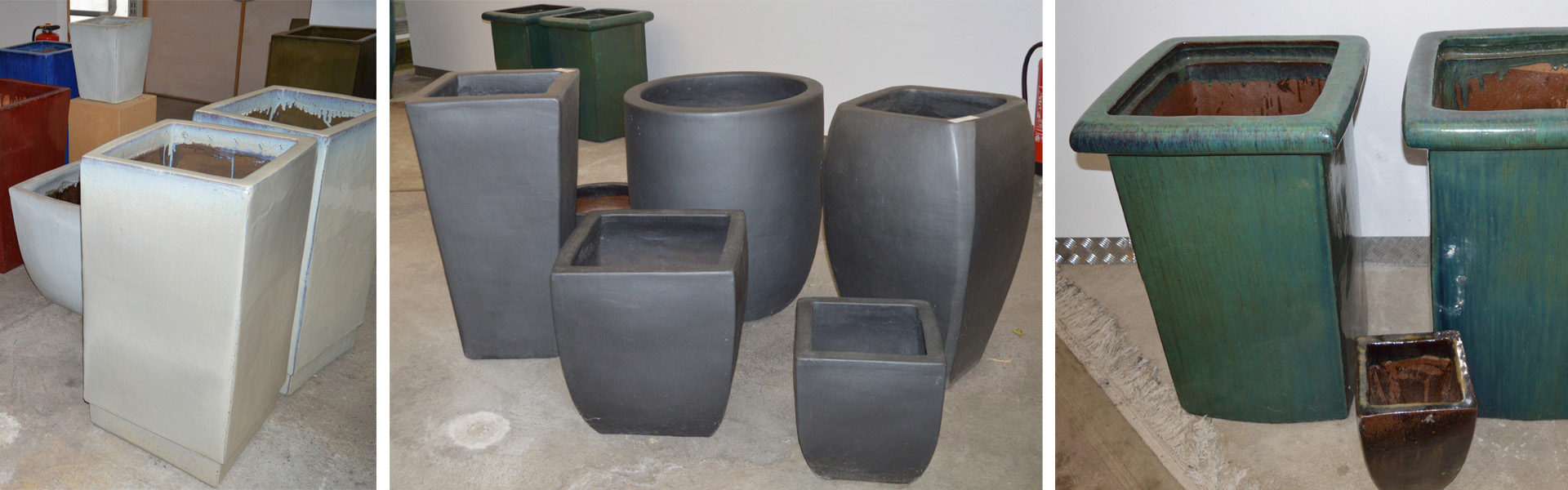 Keramikgefäße in verschiedenen Formen, Größen und Farben. Für Bepflanzungen in indoor/outdoor Bereichen geeignet.